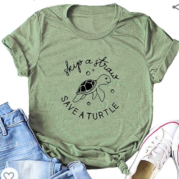 Tops - VSCO Girl Skip A Straw Save A Turtle Tee Shirt
